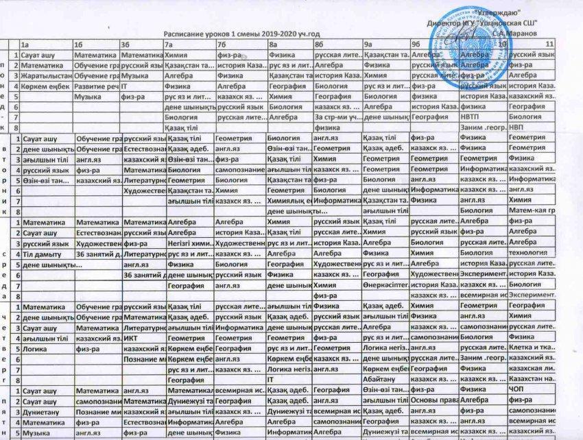 Расписание уроков 1 смена